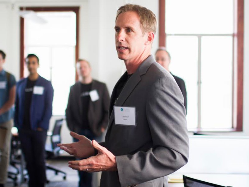 Jeffrey Pruitt, CEO of Tallwave, announced the five startup companies selected for its High Tide training program on April 8. Photo Courtesy of Tallwave