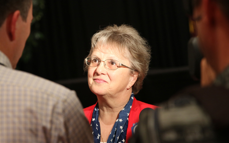 Diane Douglas answers questions in Glendale, Ariz.