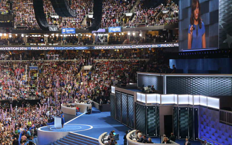 First Lady Michelle Obama spoke on the opening night of the Democratic National Convention following a day dominated by talk of DNC email leaks. (Photo by Kelsey DeGideo/Cronkite News)