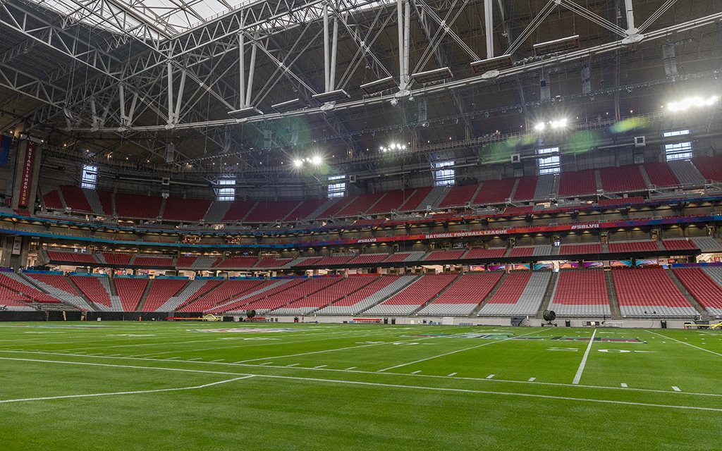 On Super Bowl Sunday, the Philadelphia Eagles and Kansas City Chiefs will meet on a playing field made of locally grown, natural grass at State Farm Stadium. (Photo by Susan Wong/Cronkite News)