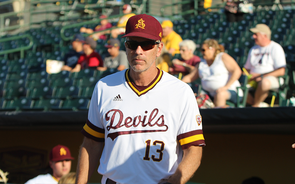 Tracy Smith, right, coached seven seasons at Arizona State before he was let go. Now the head coach at Michigan, he said, “I appreciated my time,” in Tempe. (File photo by Jordan Kaye/Cronkite News)