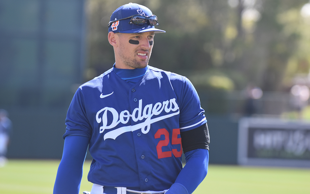 Trayce Thompson, the brother of Golden State Warriors guard Klay Thompson, is scheduled to start in center field for the Los Angeles Dodgers after a solid finish to last season. (Photo by Joe Eigo/Cronkite News)