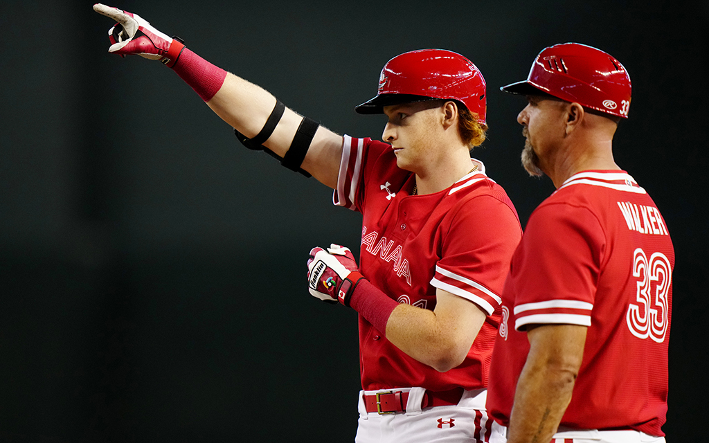 Chicago Cubs prospect Owen Caissie is soaking up his first World Baseball Classic as a member of Team Canada. (Photo by Daniel Shirey/WBCI/MLB Photos via Getty Images)