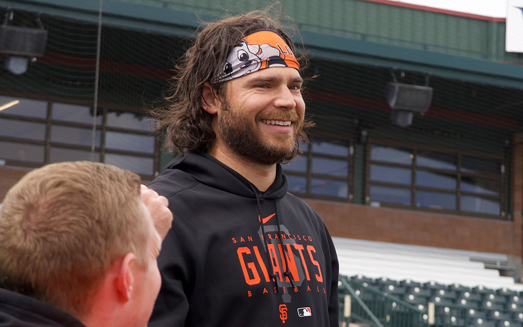 San Francisco Giants shortstop Brandon Crawford says his Lou Seal headband is a fan favorite. (Photo by Kade Cameron/Cronkite News)