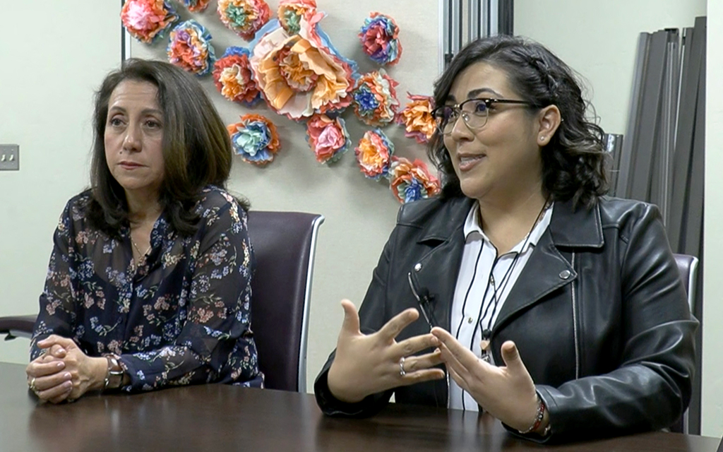 Rosi Vogel, left, and Adriana Maldonado work with the Nosotros program, which offers free fibroscans to help people identify liver disease. Photo taken March 24, 2023, in Tucson. (Photo by Jacob Carlisle/Cronkite News)