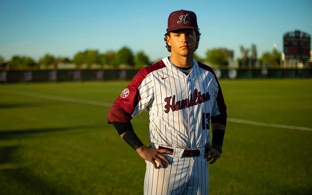 Roch Cholowsky hopes to help Hamilton High School win a second straight state championship. The 21-5 Huskies open the 6A baseball playoffs Saturday. (Photo courtesy David Minton/East Valley Tribune)