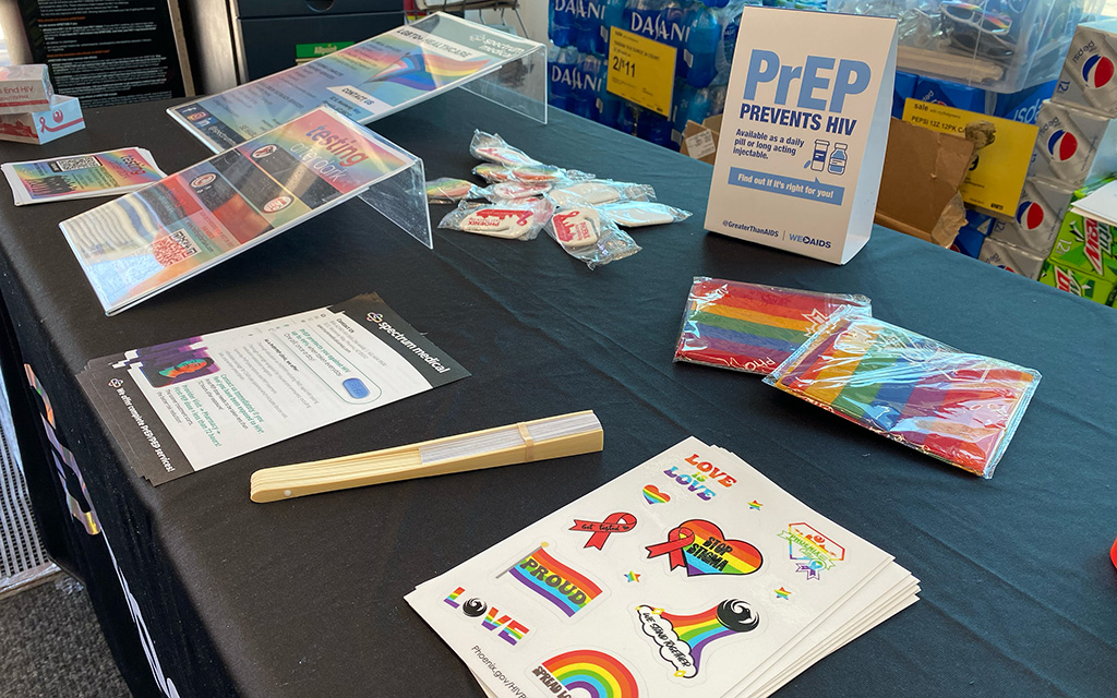 Spectrum Medical gave out freebies and information about HIV tests and preventive HIV medication. Photo taken in Phoenix on Tuesday, June 27, 2023. (Photo by Kylie Werner/Cronkite News)