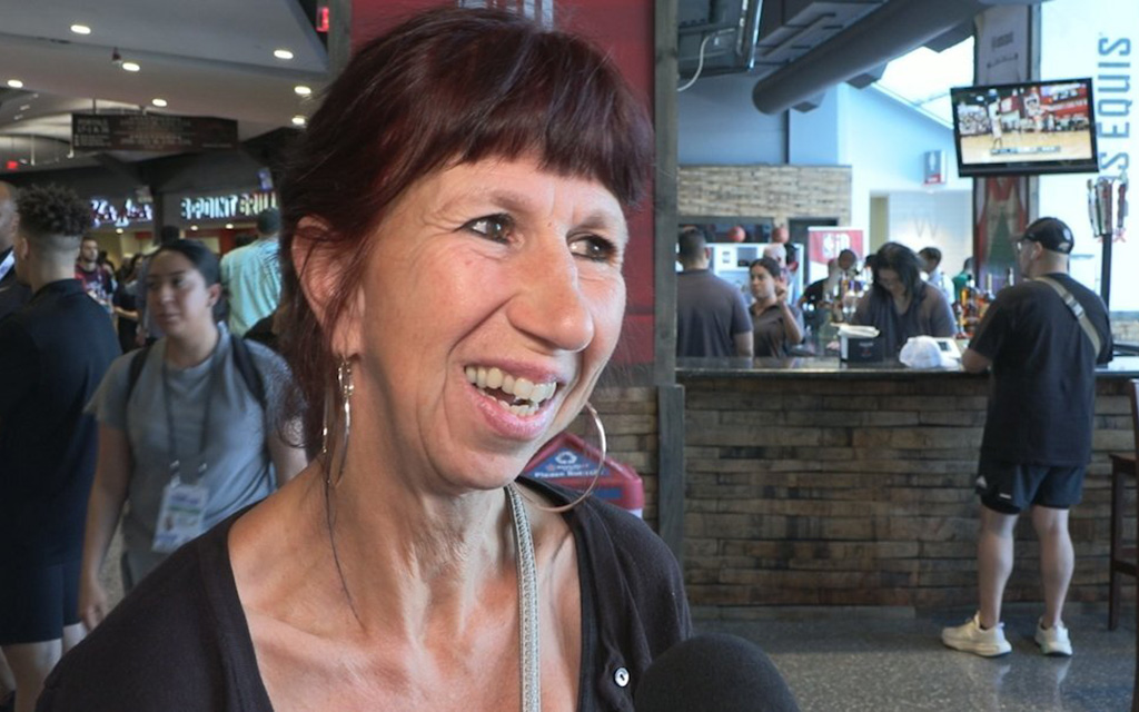 Anne Le Docte, the mother of Phoenix Suns rookie Toumani Camara, showed strong support along with family members during Monday's game against the Miami Heat at Thomas & Mack Center. "It's amazing, it's a dream,” she said. (Screengrab by Andrew Lind/Cronkite News)