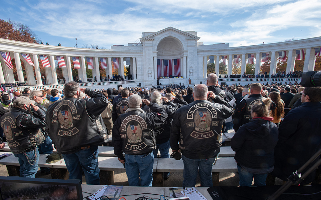 A wreath-laying at the Tomb of the Unknown Soldier at Arlington National Cemetery in Virginia on Nov. 11, 2023, honors veterans on Veterans Day. (Photo by Robert Turtil/VA)