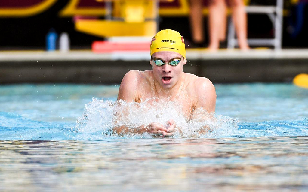 Arizona State standout swimmer Léon Marchand focuses on NCAA success as he prepares to represent France in the upcoming 2024 Summer Olympics in Paris. (Photo courtesy of Sun Devil Athletics)