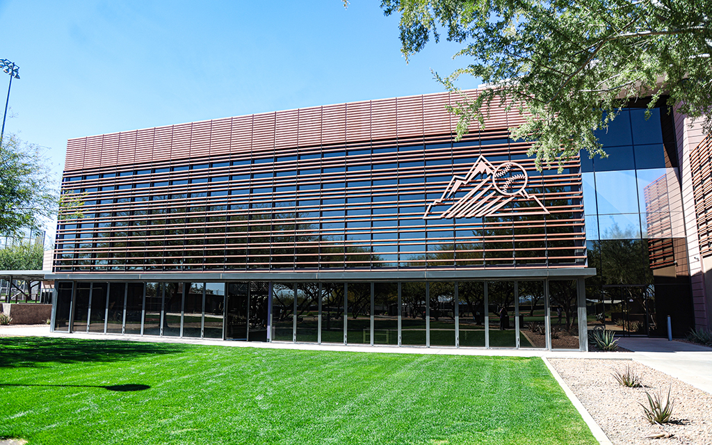 The Colorado Rockies' spring training clubhouse, located at Salt River Fields in Scottsdal, is one of five total joint MLB practice facilities. (Photo by Spencer Barnes/Cronkite News)