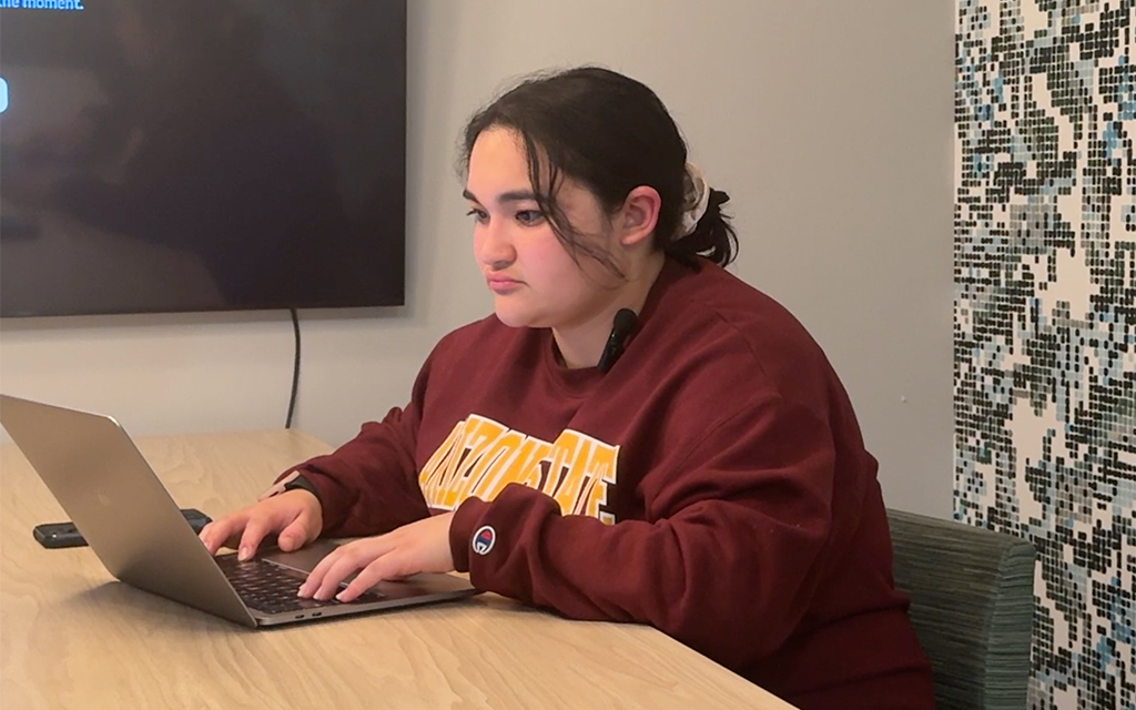 Adelynn Padilla, a sophomore at Arizona State University, says FAFSA delays are affecting her, leaving her unsure how much federal aid she will qualify for next year. (Photo by Athena Kehoe/Cronkite News)
