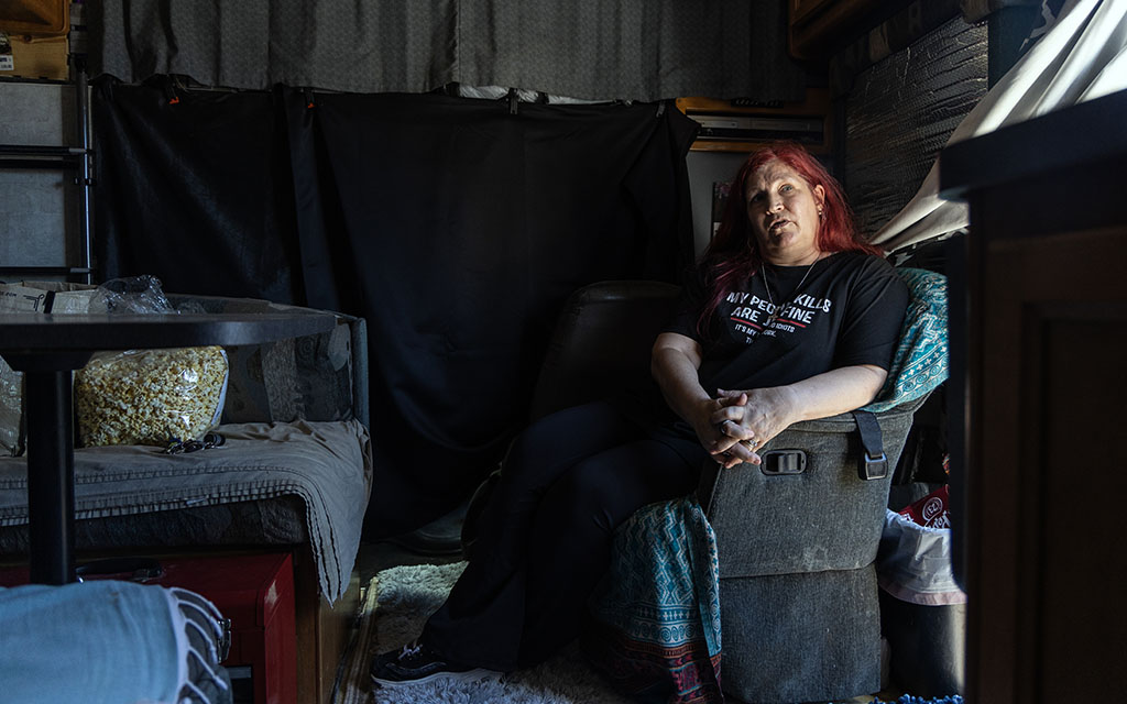 Jodi Jackson is a prime candidate for the Safe Place to Park Program. She currently lives out of an RV and works at a laundromat in Sedona. Photo taken in Sedona on April 3, 2024. (Photo by Emily Mai/Cronkite News)
