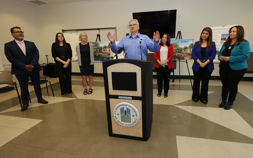 Richard Monocchio, the top official for Public and Indian Housing at the U.S. Department of Housing and Urban Development, spoke at the Martin Luther King Apartments in Tucson on June 13, 2024, to announce emergency aid to help public housing residents pay utility bills. (Photo courtesy of Tucson Housing and Community Development)