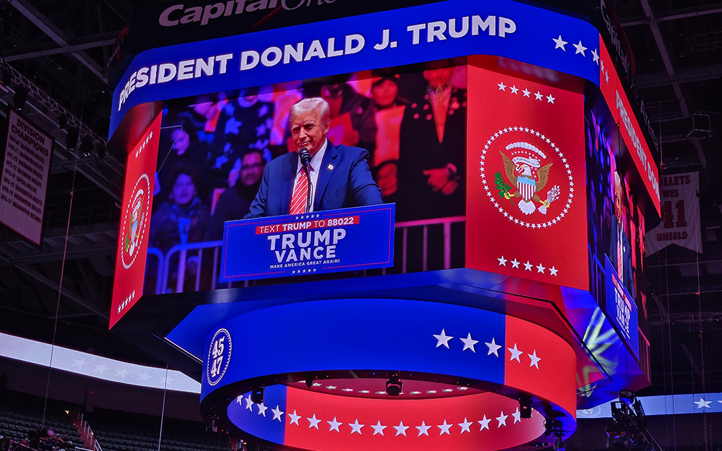 President-elect Donald Trump speaks at a MAGA victory rally Jan. 19, 2025, at Capital One Arena in Washington ahead of his inauguration. (Photo by Cronkite News)