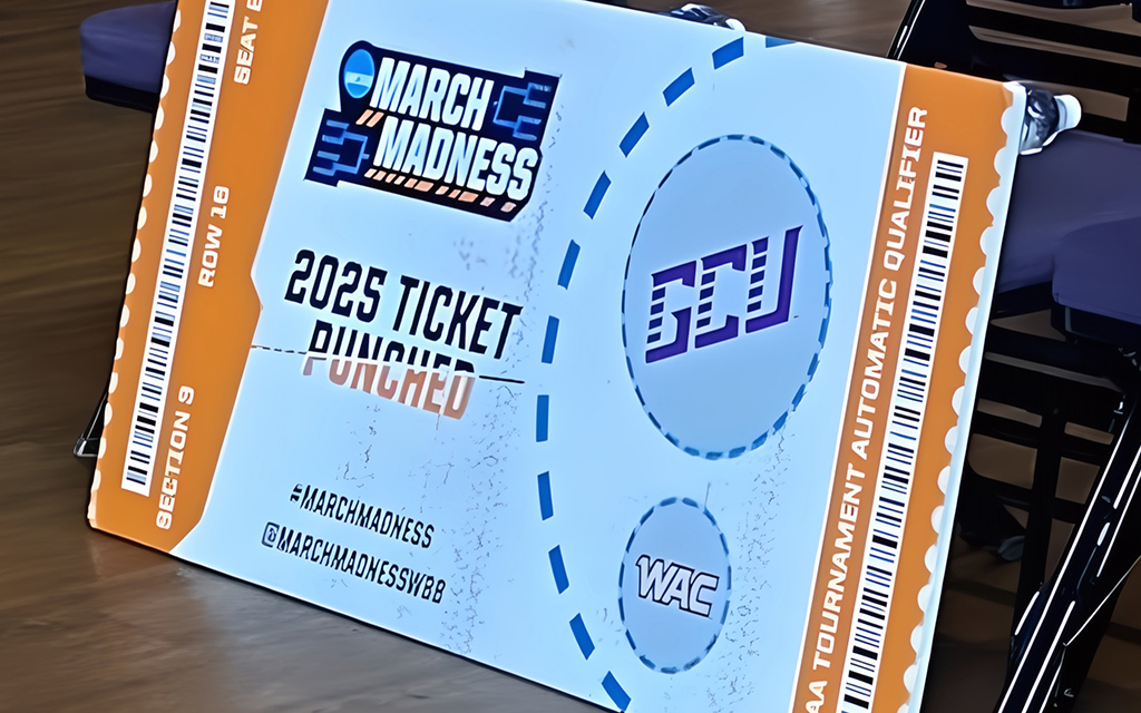 Sports event ticket with "2025 TICKET PUNCHED" and "March Madness" logo.