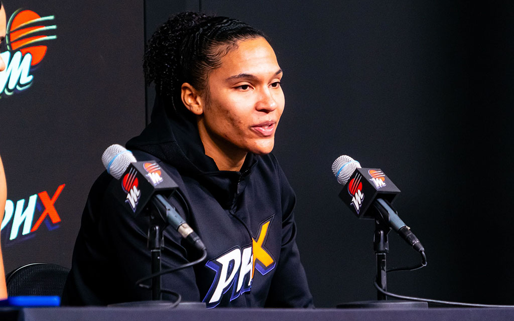 Alyssa Thomas speaking at post game press conference.