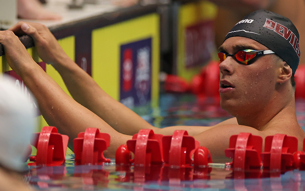Patrick Sammon competes in the Men's 100-meter freestyle.