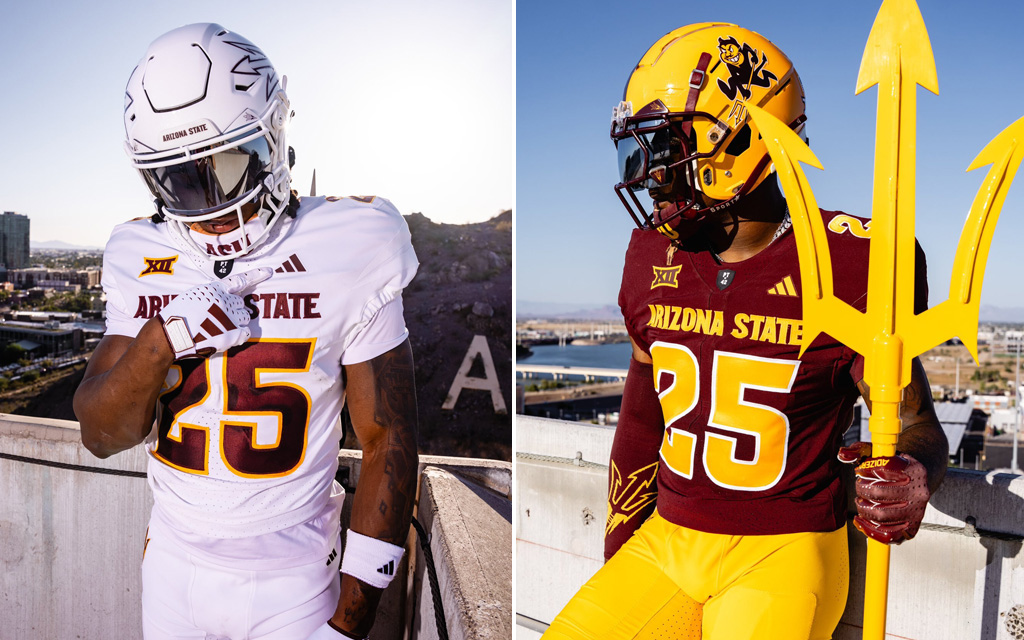 Arizona State football's new white and maroon uniforms.